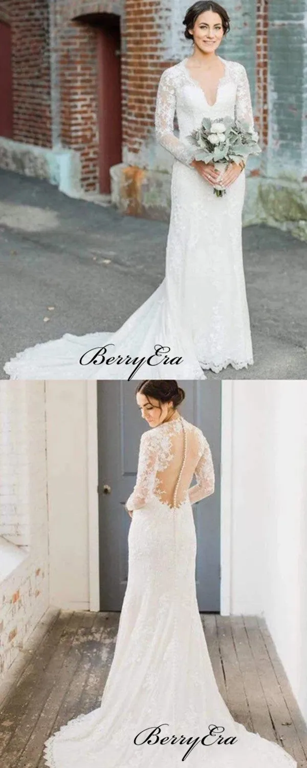 Elegant Long Sleeves Lace Wedding Dresses, Newest Wedding Dresses