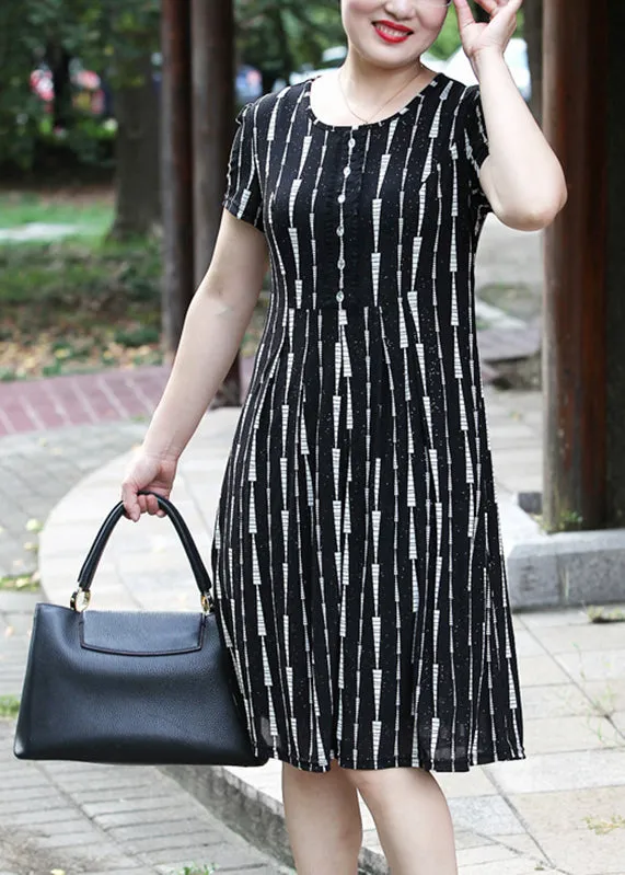 Elegant Yellow O-Neck Striped Long Dress Short Sleeve VB1001