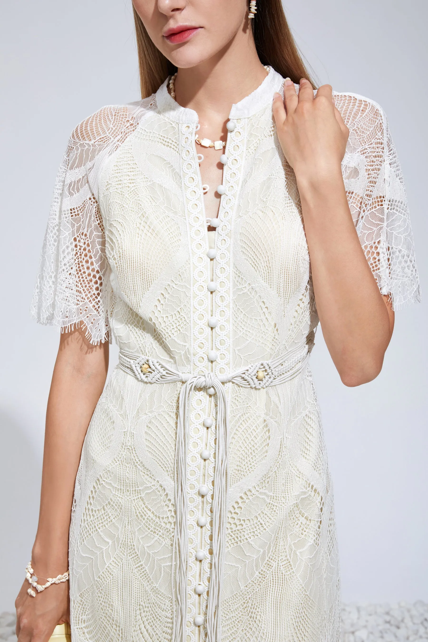 Ella Lace Mini Dress - White/Cream