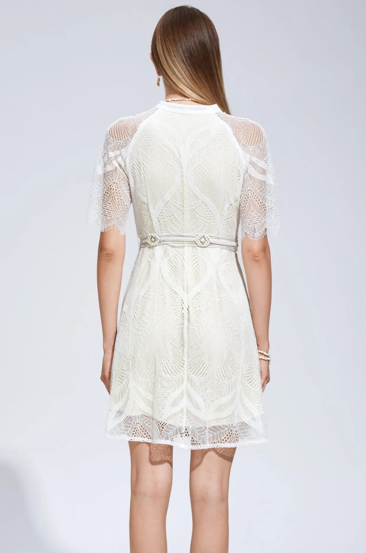 Ella Lace Mini Dress - White/Cream