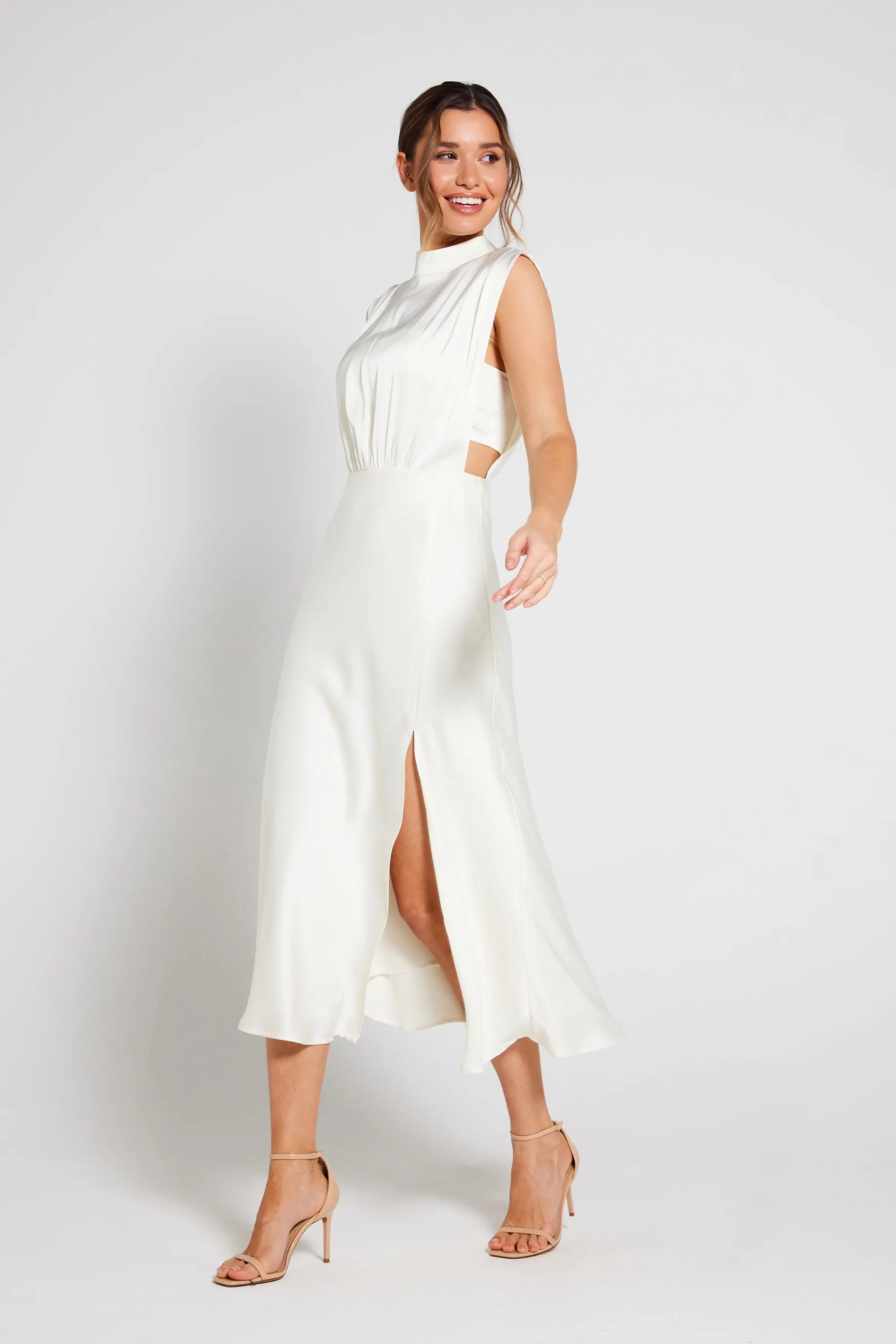 Elle Satin Midi Dress - Ivory