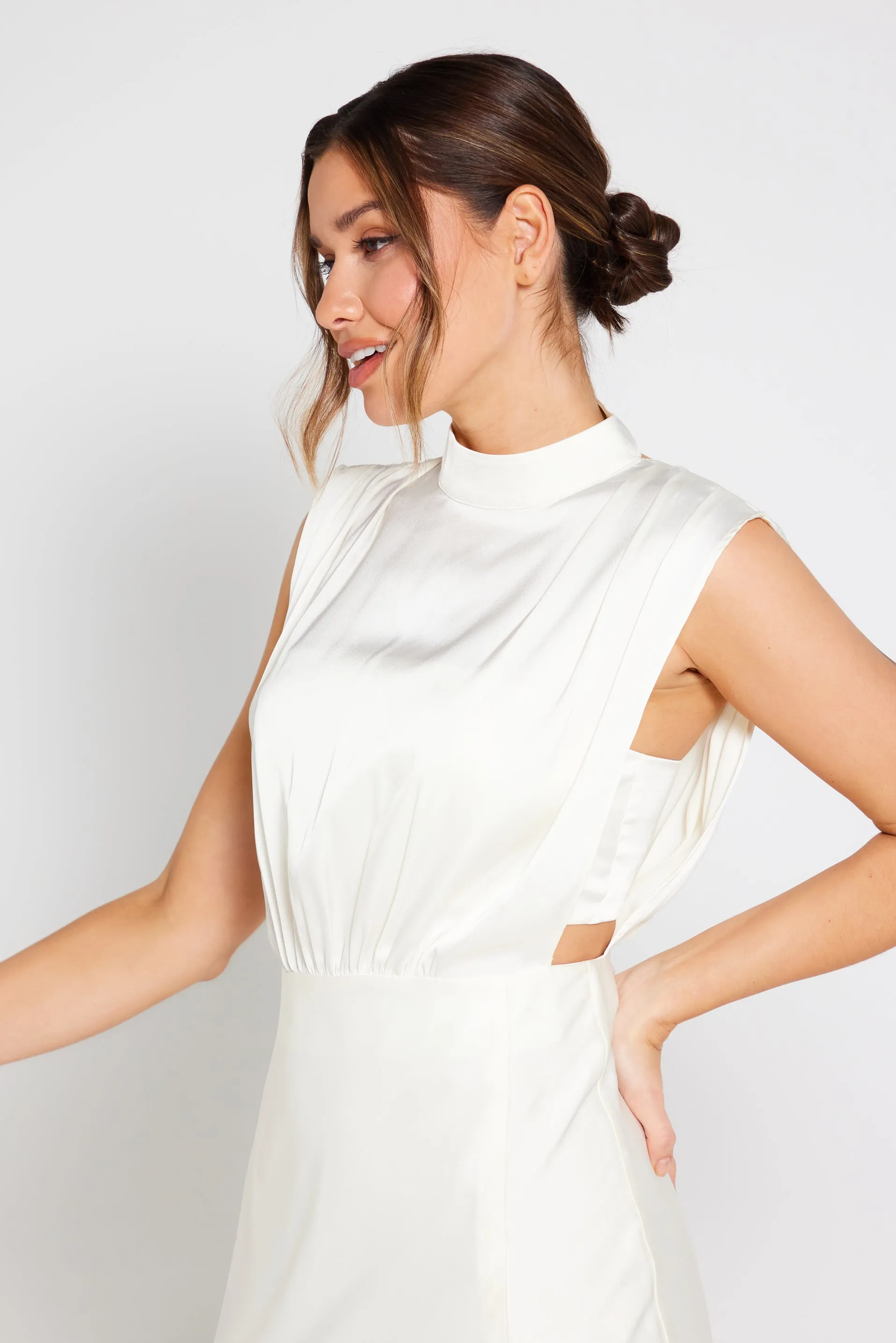 Elle Satin Midi Dress - Ivory