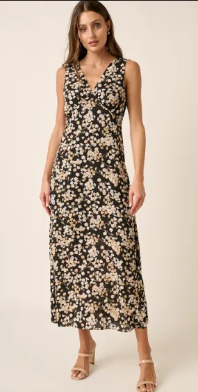 Emerson Flower Print V Neck Dress in Black