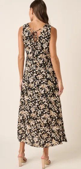 Emerson Flower Print V Neck Dress in Black