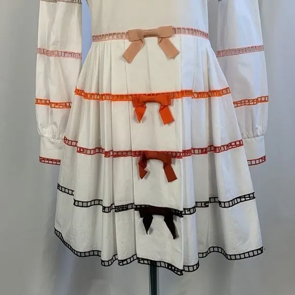 Fendi WhiteDress With Multi Ribbon Detail and Flare Fit