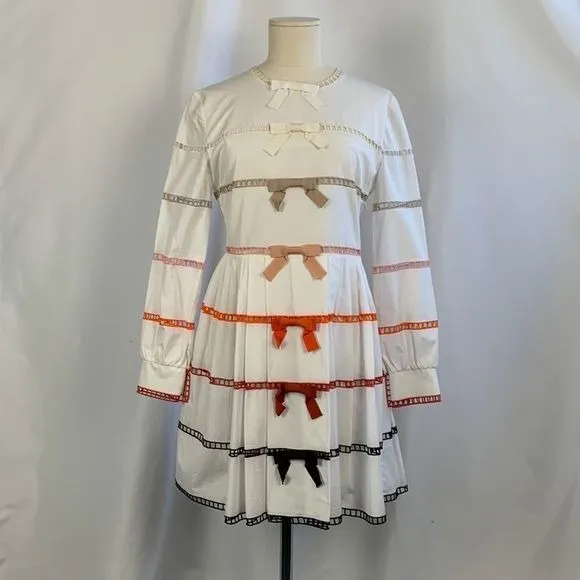 Fendi WhiteDress With Multi Ribbon Detail and Flare Fit