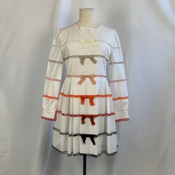 Fendi WhiteDress With Multi Ribbon Detail and Flare Fit