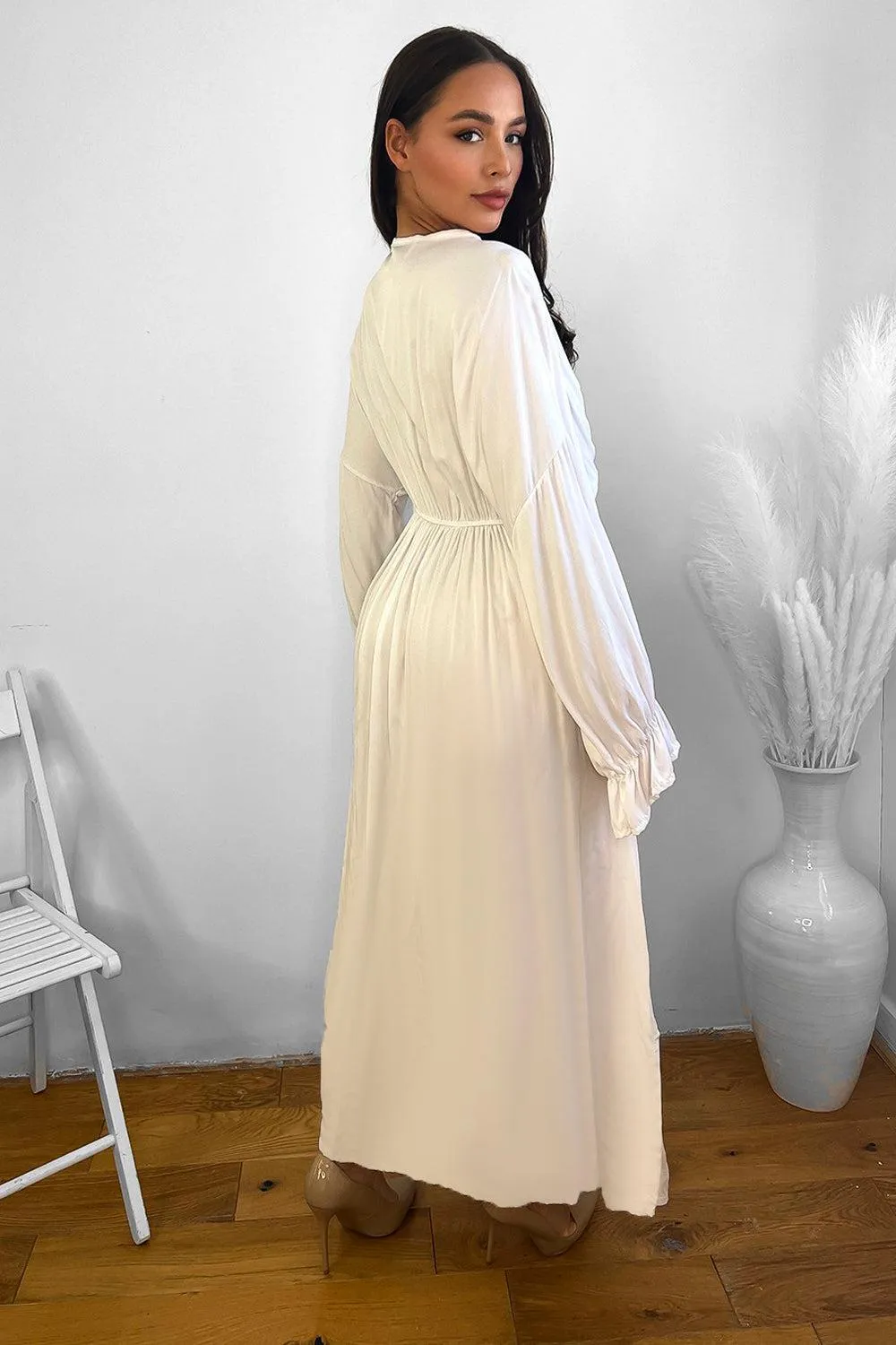 Flute Sleeves Chiffon Maxi Dress