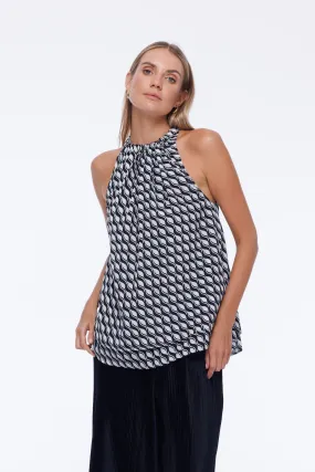 Glamour Top - Black/White Small Geometric Print