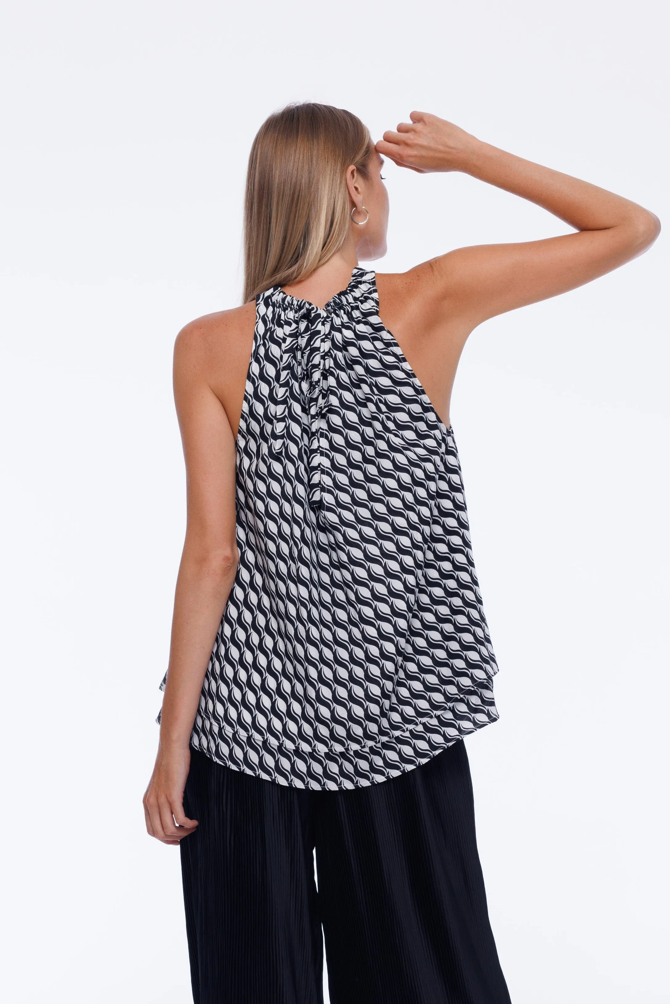 Glamour Top - Black/White Small Geometric Print