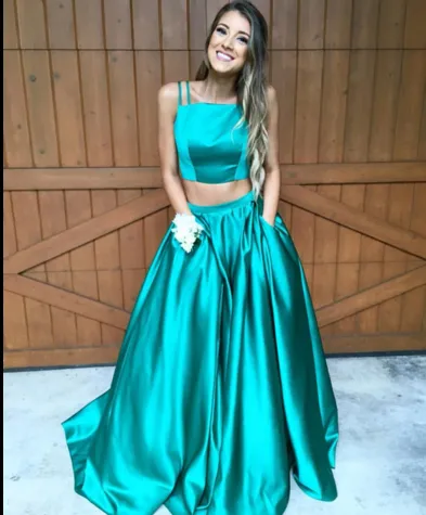 Gorgeous A-line Two Piece Hunter Green Long Prom Dress Formal Dresses