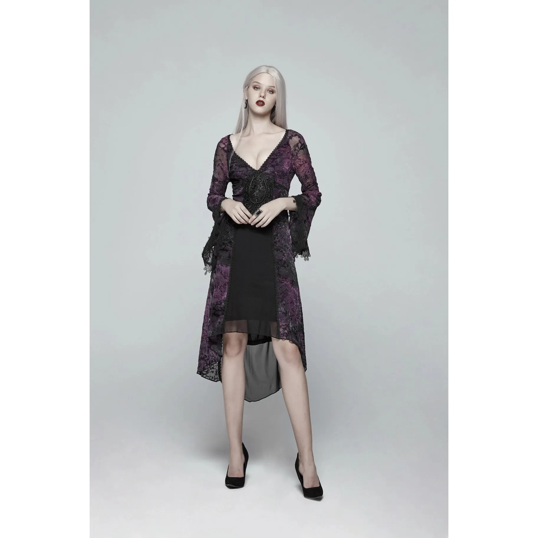 Gothic Goddess Classical Mid-Length Dress - Black/Purple