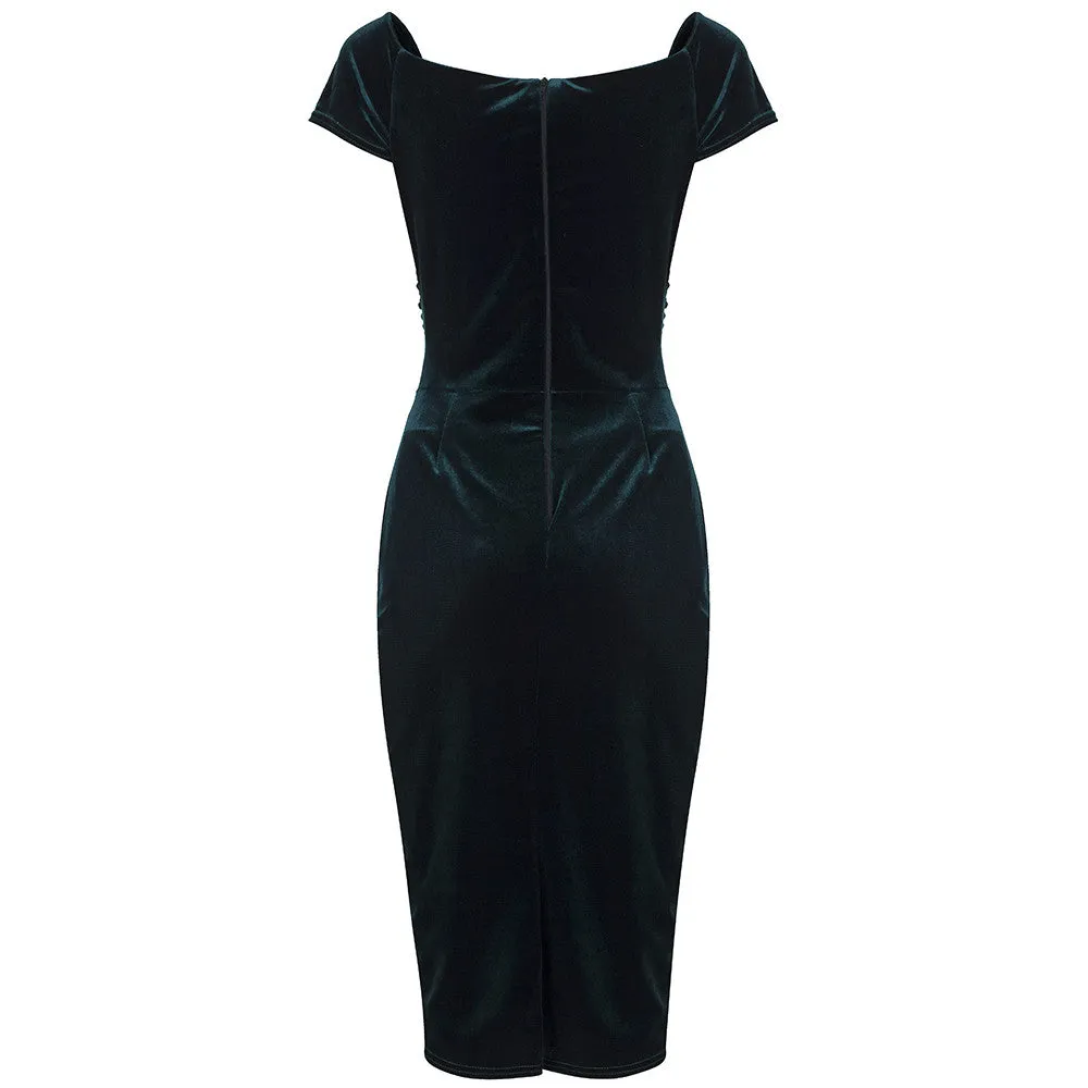 Green Velour Crossover Wiggle Dress