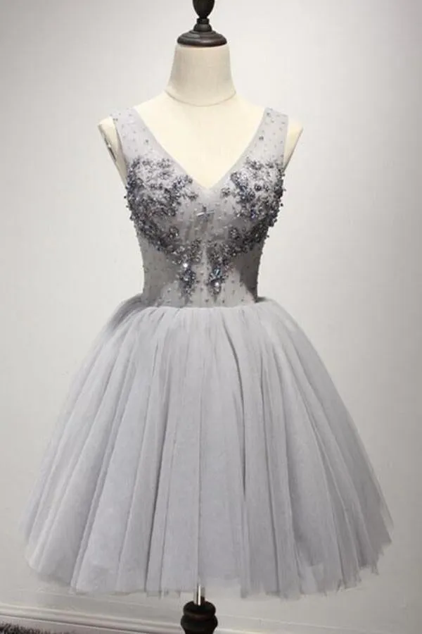 Grey V Neckline Short Party Prom Dresses Perfect Sweet 16 Dress