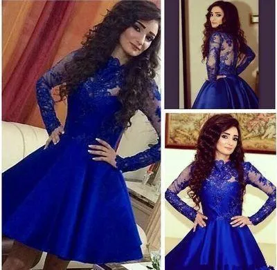 Homecoming Dress Lace Royal Blue Long Sleeves Homecoming Dress Short Prom Dresses