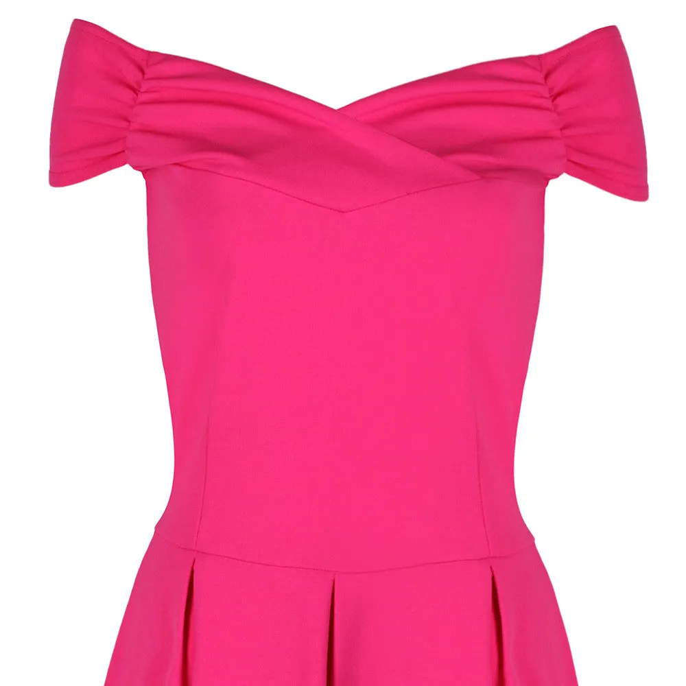 Hot Pink Crossover Bardot 50s Swing Dress