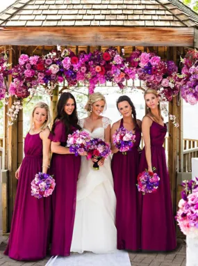 Hot Sale Spaghetti Straps Floor-Length Purple Bridesmaid Dress