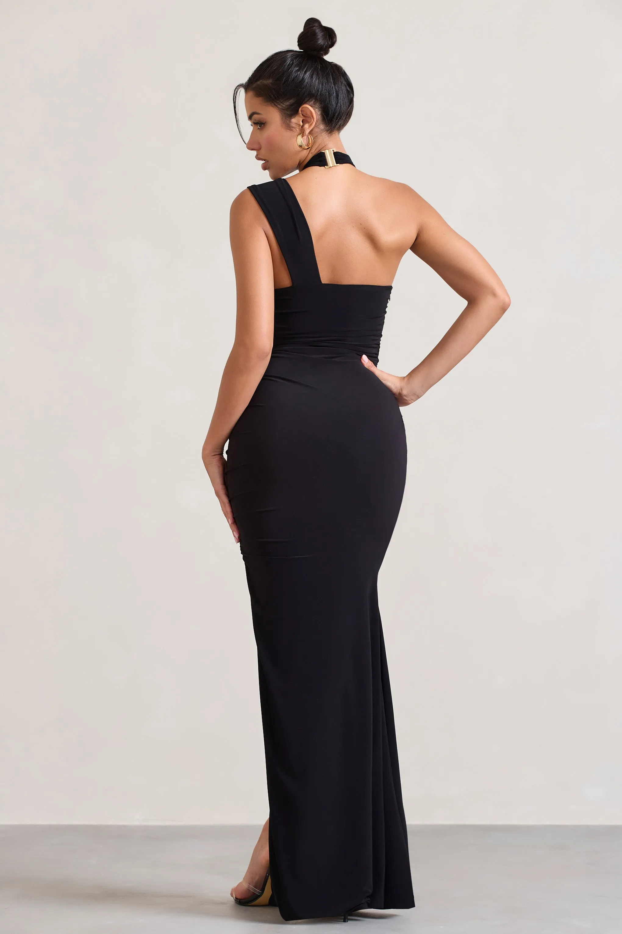 Ignite | Black Strappy Halter-Neck Asymmetric Maxi Dress