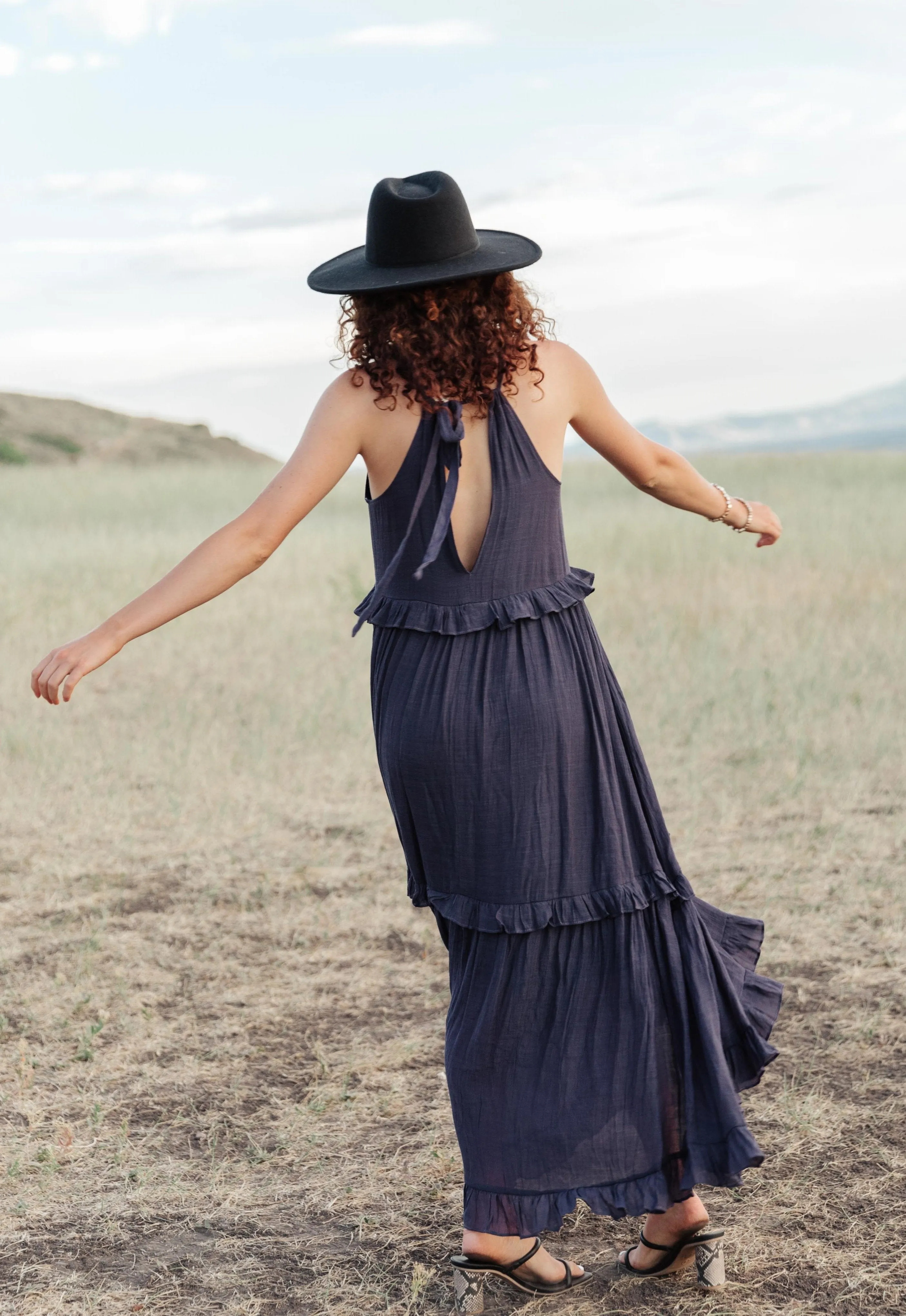 Isla Halter Tiered Maxi Dress in Navy