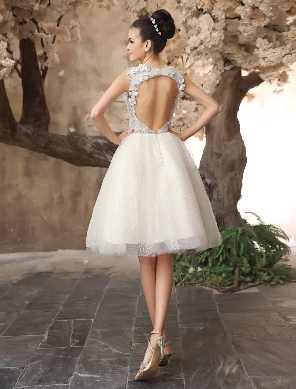 Ivory Backless Lace Applique Tulle Sequins Wedding Dress Exclusive