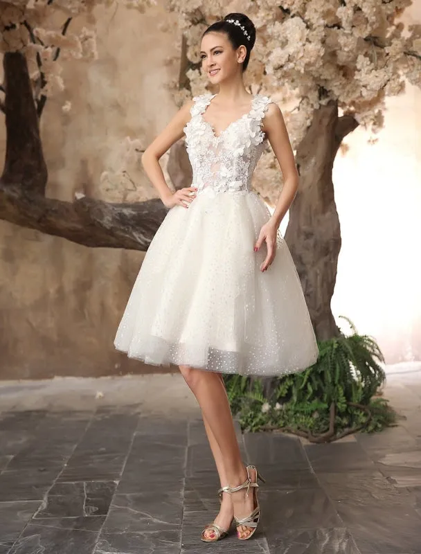 Ivory Backless Lace Applique Tulle Sequins Wedding Dress Exclusive