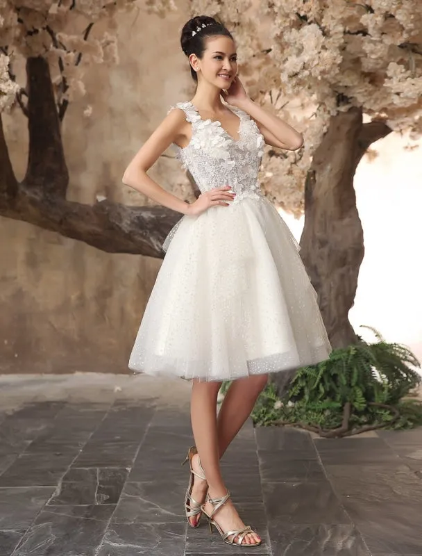 Ivory Backless Lace Applique Tulle Sequins Wedding Dress Exclusive