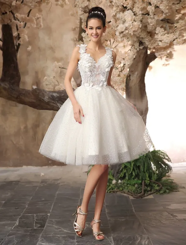 Ivory Backless Lace Applique Tulle Sequins Wedding Dress Exclusive