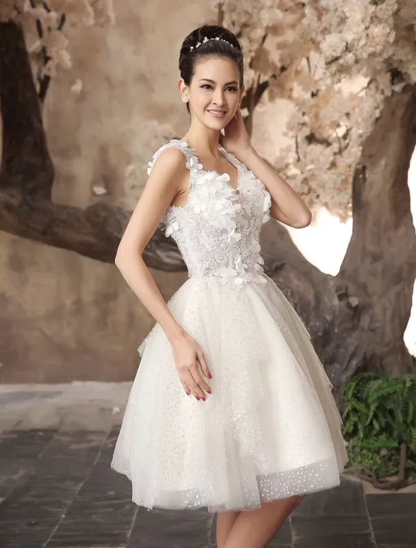 Ivory Backless Lace Applique Tulle Sequins Wedding Dress Exclusive