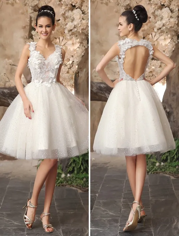 Ivory Backless Lace Applique Tulle Sequins Wedding Dress Exclusive