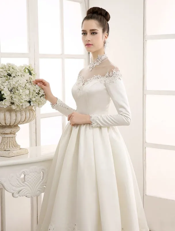 Ivory Wedding Dress/Ball Gown With High Collar Applique Exclusive