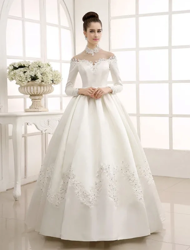 Ivory Wedding Dress/Ball Gown With High Collar Applique Exclusive