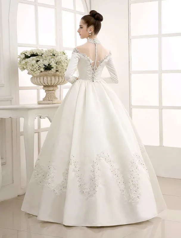 Ivory Wedding Dress/Ball Gown With High Collar Applique Exclusive