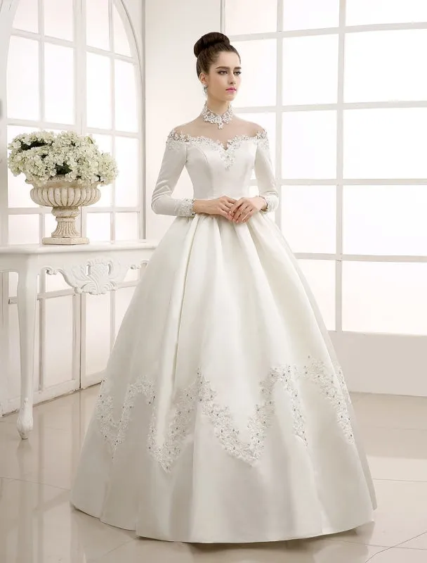 Ivory Wedding Dress/Ball Gown With High Collar Applique Exclusive