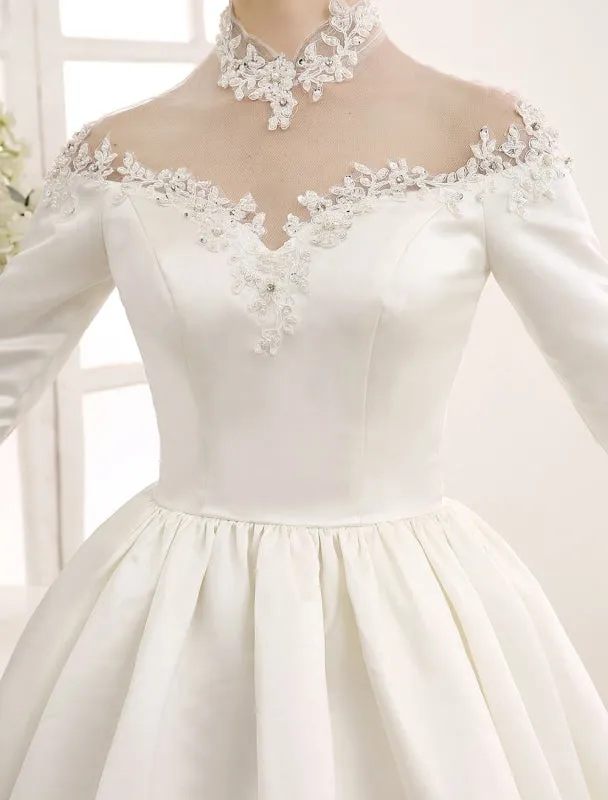 Ivory Wedding Dress/Ball Gown With High Collar Applique Exclusive