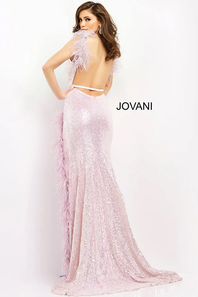 Jovani 06164 Sequin Feather Gown