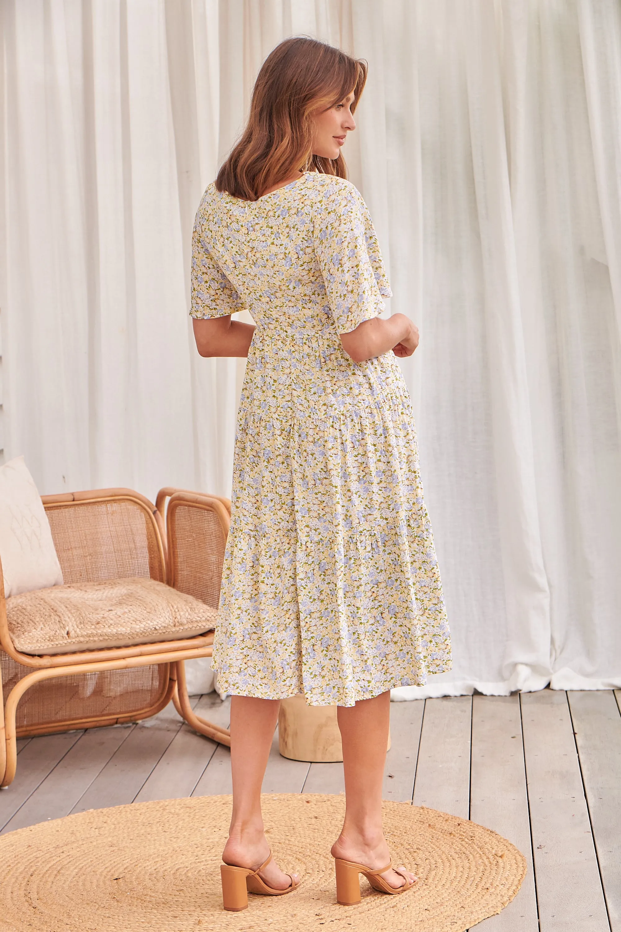 Optimized Title: Chic Juliana Tie Front Floral Print Dress in Bright Yellow - Perfect for Spring/Summer Fashion