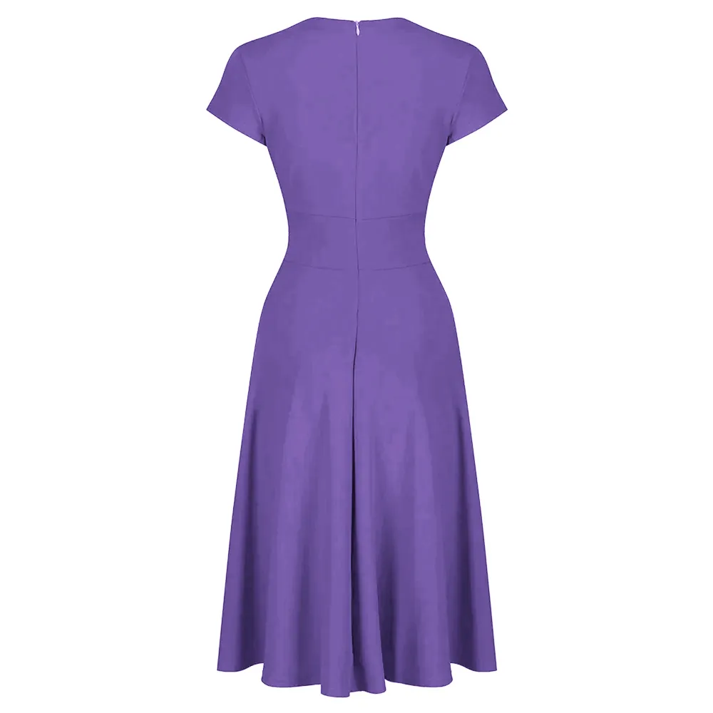 Lilac Purple A Line Crossover Bust Capped Sleeve Tea Swing Dress