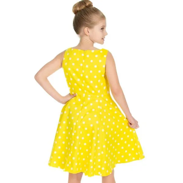 Little Kitty Girl's Yellow White Polka Dot Party Dress