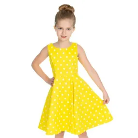 Little Kitty Girl's Yellow White Polka Dot Party Dress