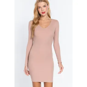 Long Slv V-neck Mini Rib Dress