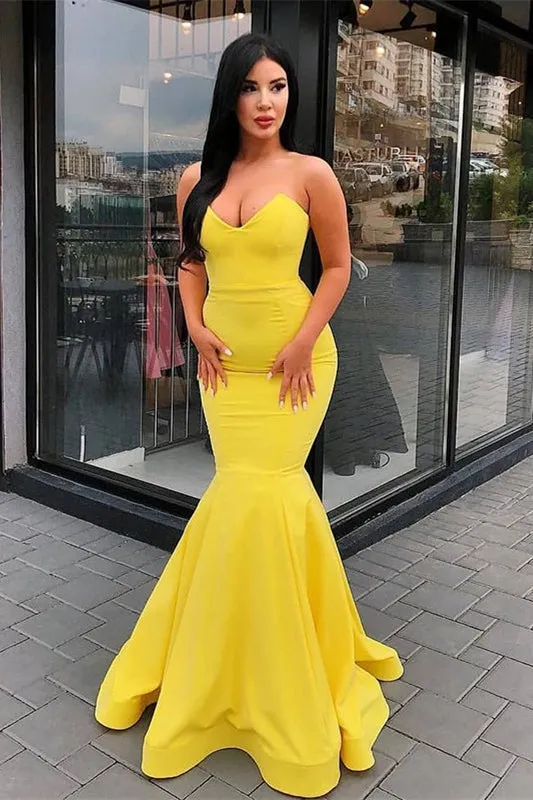 Long Yellow Sweetheart Mermaid Prom Dress