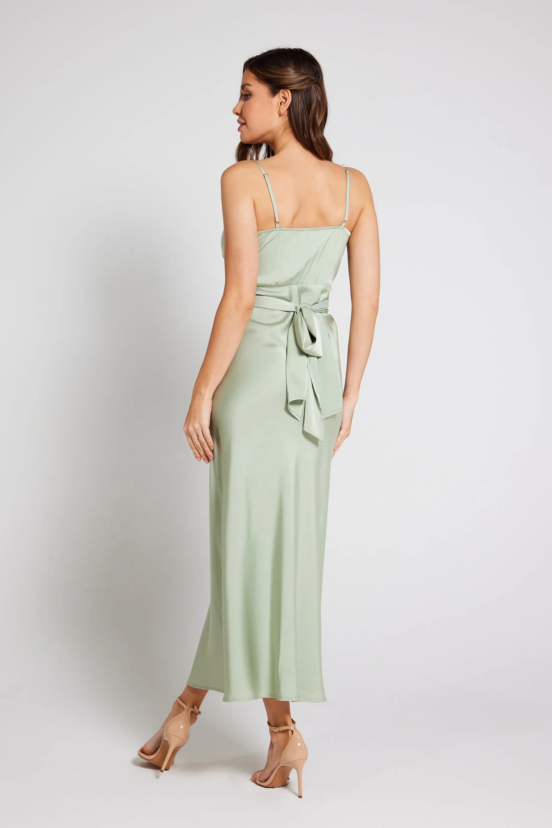 Louisa Tie Waist Cami Wrap Maxi Dress - Sage Green