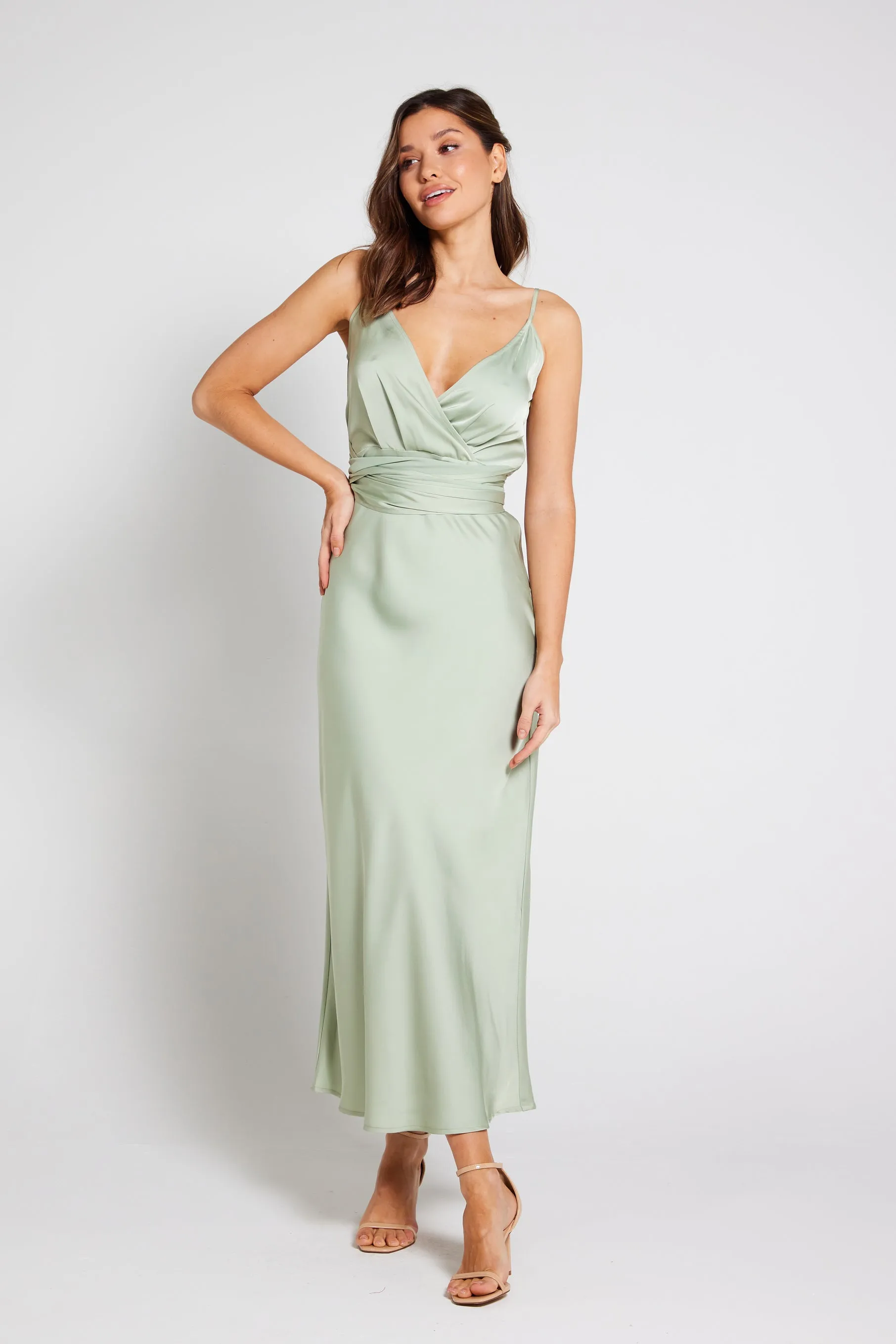 Louisa Tie Waist Cami Wrap Maxi Dress - Sage Green