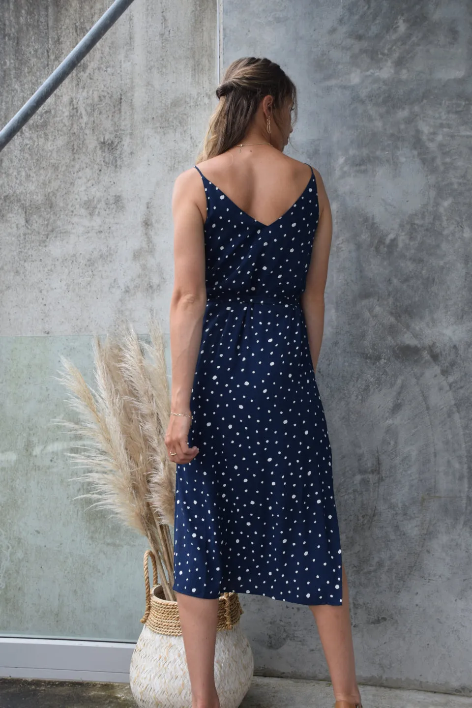 Lulu Navy Random Spot Tie Slip Dress