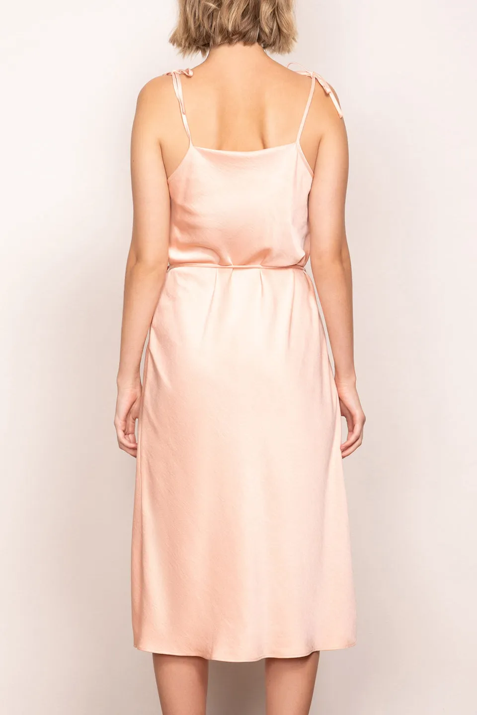 Luminous Strappy Cowl Neck Peach Midi Slip Dress