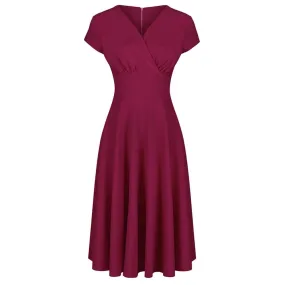 Magenta Vintage A Line Crossover Capped Sleeve Tea Swing Dress