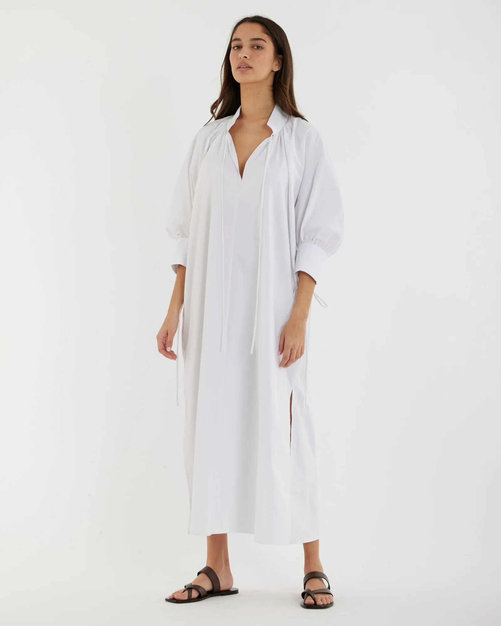 Marie Poplin Tie Dress - White