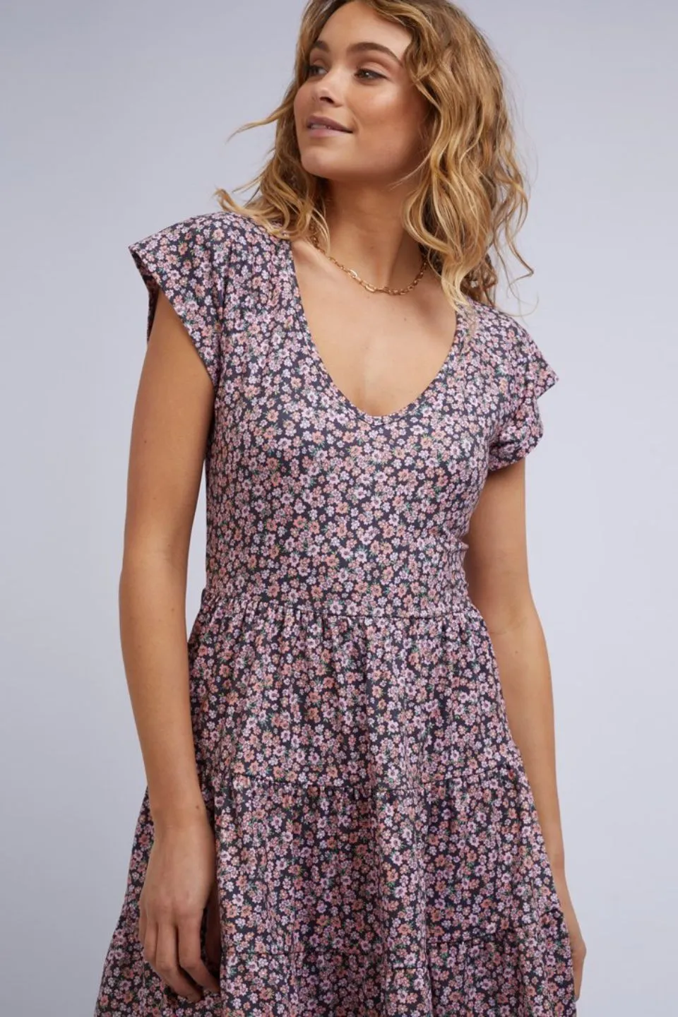 Marnie SS Tiered Purple Print Mini Dress