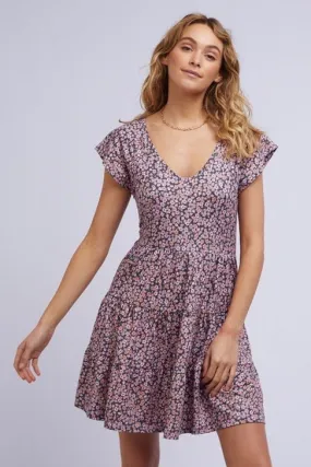 Marnie SS Tiered Purple Print Mini Dress