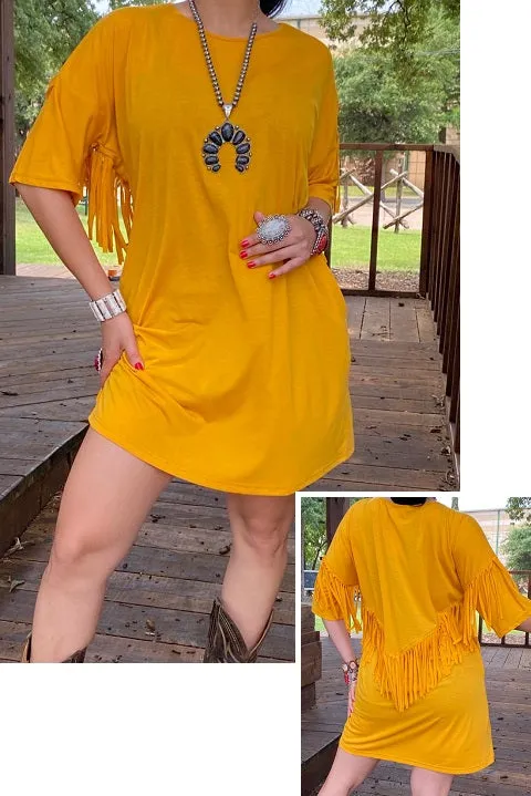 Mustard Yellow Dress with fringe on back